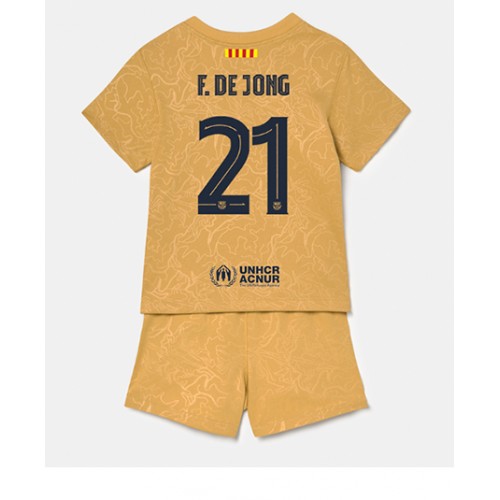 Fotbalové Dres Barcelona Frenkie de Jong #21 Dětské Venkovní 2022-23 Krátký Rukáv (+ trenýrky)